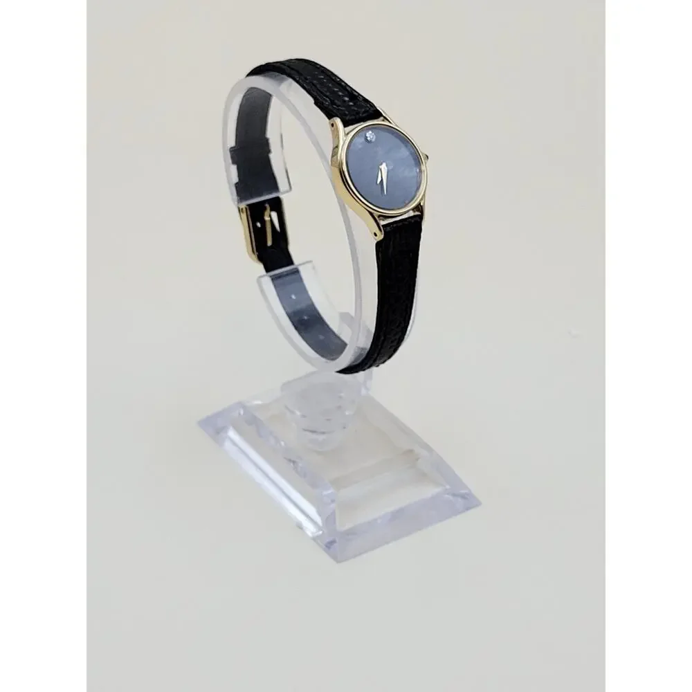 Pulsar Quarzt Women's Watch Y150-0150 Gold Tone Black Dial Diamond Accent Vtg